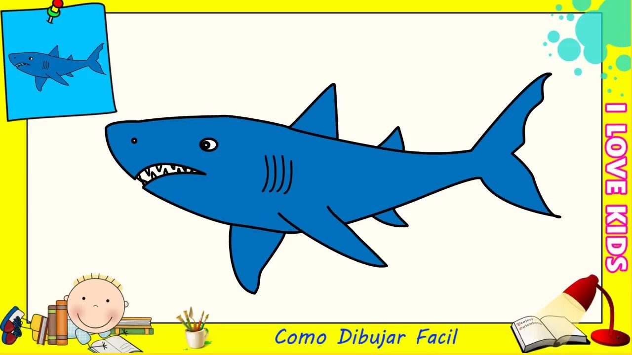 Como dibujar un tiburon FACIL paso a paso para niños y principiantes 3