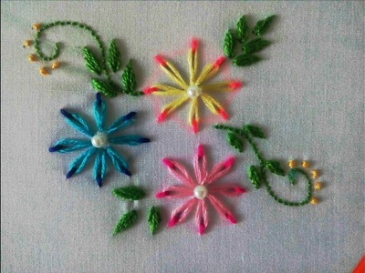 Double Color Thread Flowers with Daisy Stitch|Flores en Puntada Margarita Doble Color|Bordado a mano