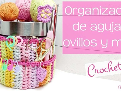 Organizador de ganchillo para agujas, ovillos y más. Crochet organizer for hooks, markers. .