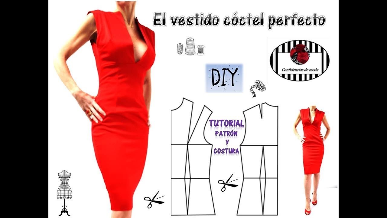 Vestido rojo forrado. Look NAVIDAD. DIY . Tutorial patrón y costura. The perfect cocktail dress.