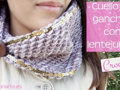 Cuello de ganchillo con lentejuelas. Crochet scarf with sequins.