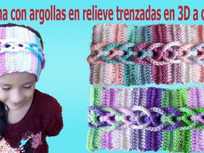 Diadema, Vincha o Tiara  tejida con argollas a crochet  3D Trenzadas - punto infinito a crochet