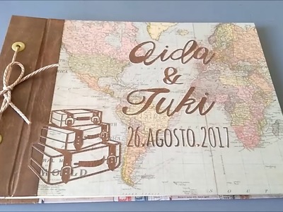 Libro de firmas encuadernación lazo y temática viajera vintage