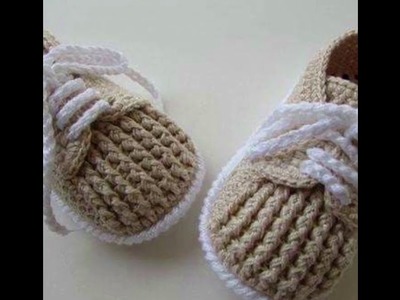 Modernos zapatitos tejidos a crochet para bebe en ganchillo