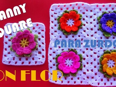 PARA ZURDOS: Flor a crochet en Granny Square para mantitas, cojines y colchas