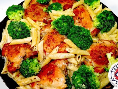 Pasta alfredo con pollo y broccoli