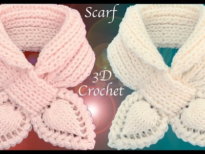 Bufanda a Crochet  Puntos elástico Inglés Punto de hojas 3D trenzadas tejido tallermanualperu