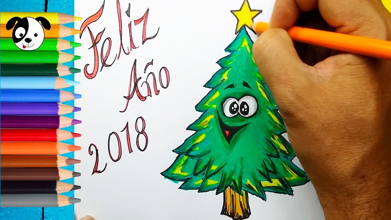 CÓMO DIBUJAR TARJETA DE FELIZ AÑO 2018-dibujos para niños-How to draw 2018 happy card-Art color kids