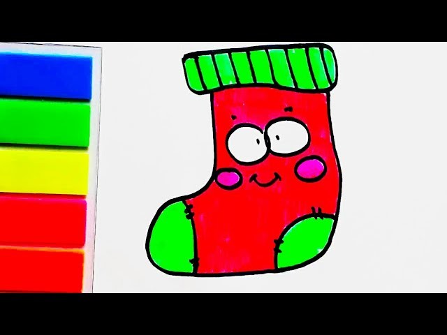 Cómo dibujar un calcetín de navidad. How to draw a cute Christmas sock. Рисуем Рождество.
