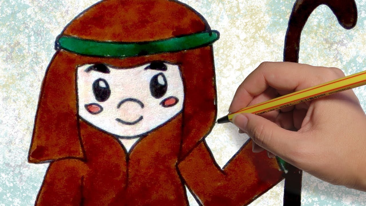 COMO DIBUJAR UN PASTORCITO DE OVEJAS PARA EL PORTAL DE BELEN: Dibujos de navidad para niños a color