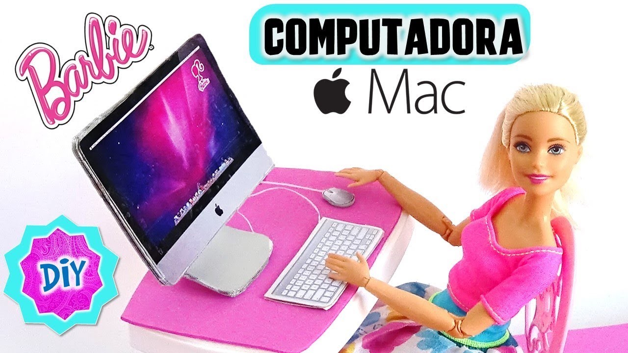 Como hacer COMPUTADORA Mac de ESCRITORIO para MUÑECAS Barbie muy FÁCIL! MANUALIDADES PARA MUÑECAS
