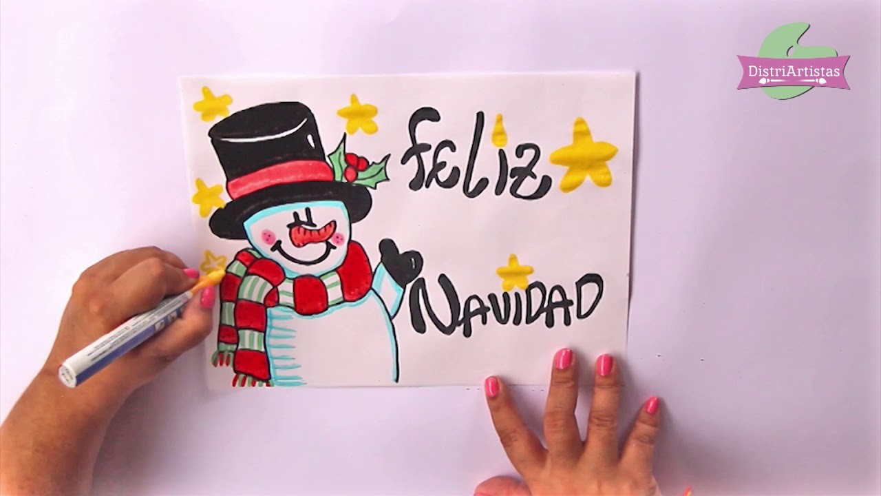 Como hacer una tarjeta de feliz navidad DIY letra Timoteo como dibujar hombre de nieve #SNOWMAN