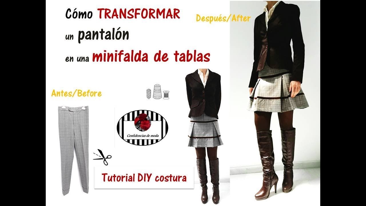 DIY. Transformar un pantalón en una minifalda.Sin patrones. Transform a trousers into a miniskirt.