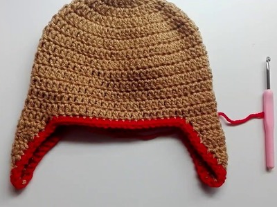 Gorro base  con orejeras tejido a crochet Talle 2.3 años