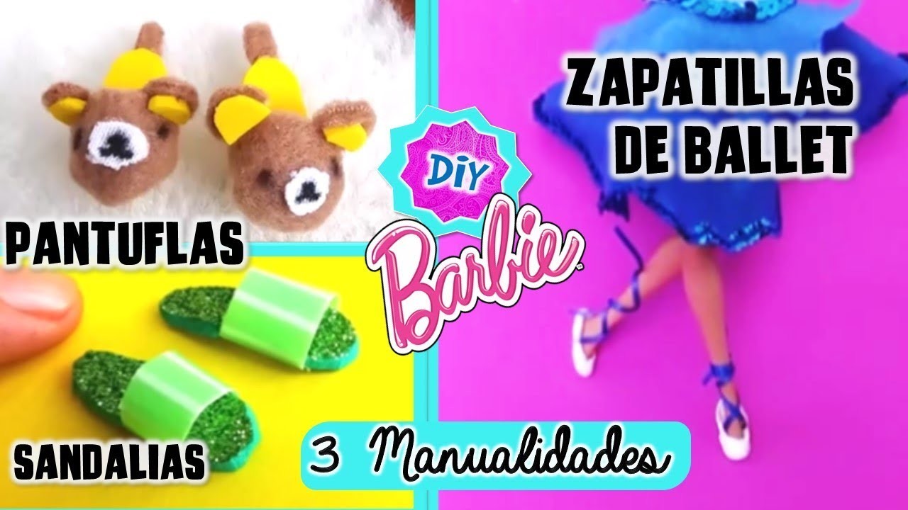 Haz PANTUFLAS, SANDALIAS , ZAPATILLAS de BALLET para MUÑECAS Barbie muy FÁCIL! MANUALIDADES Muñecas