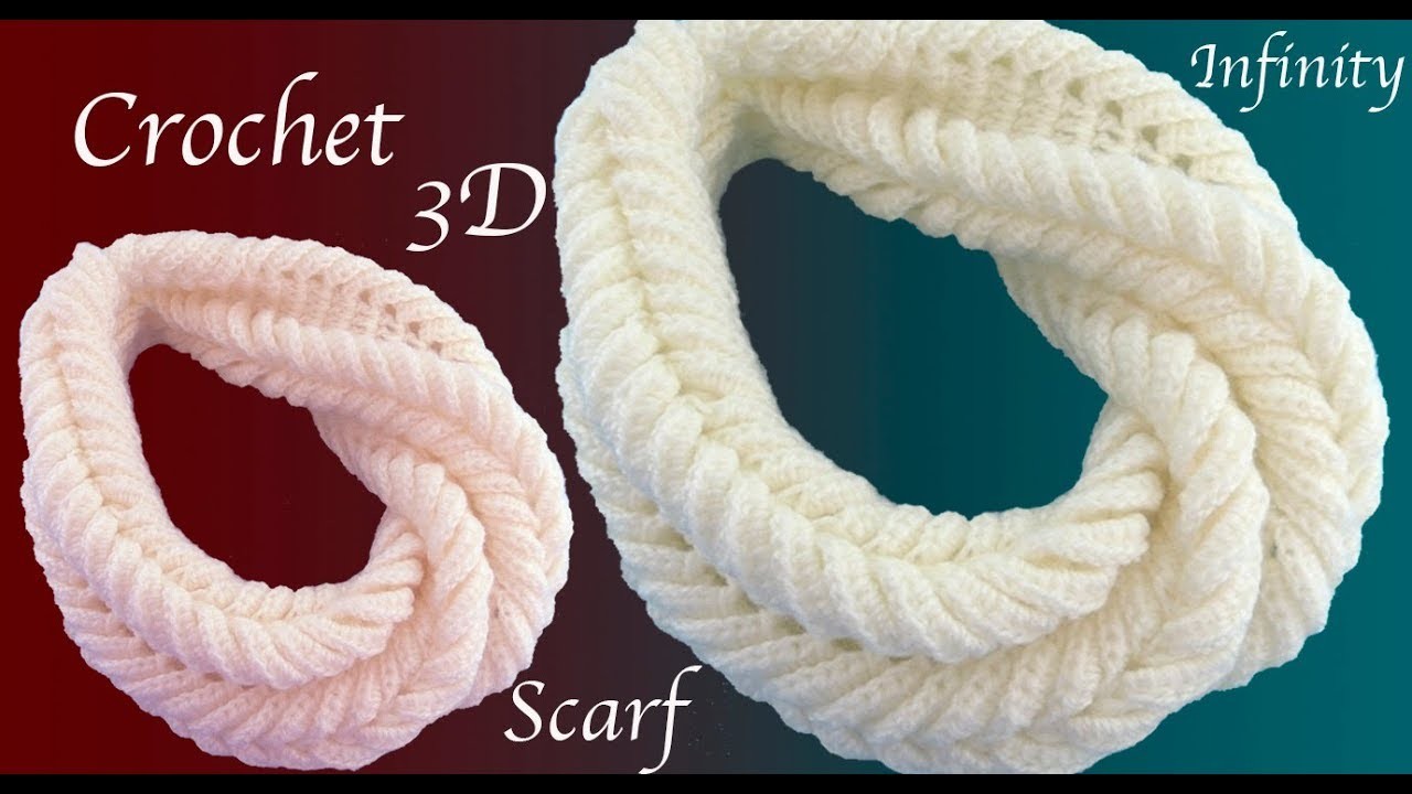 Bufanda a crochet punto espigas de trigo trenzadas en 3D Tejido tallermanualperu