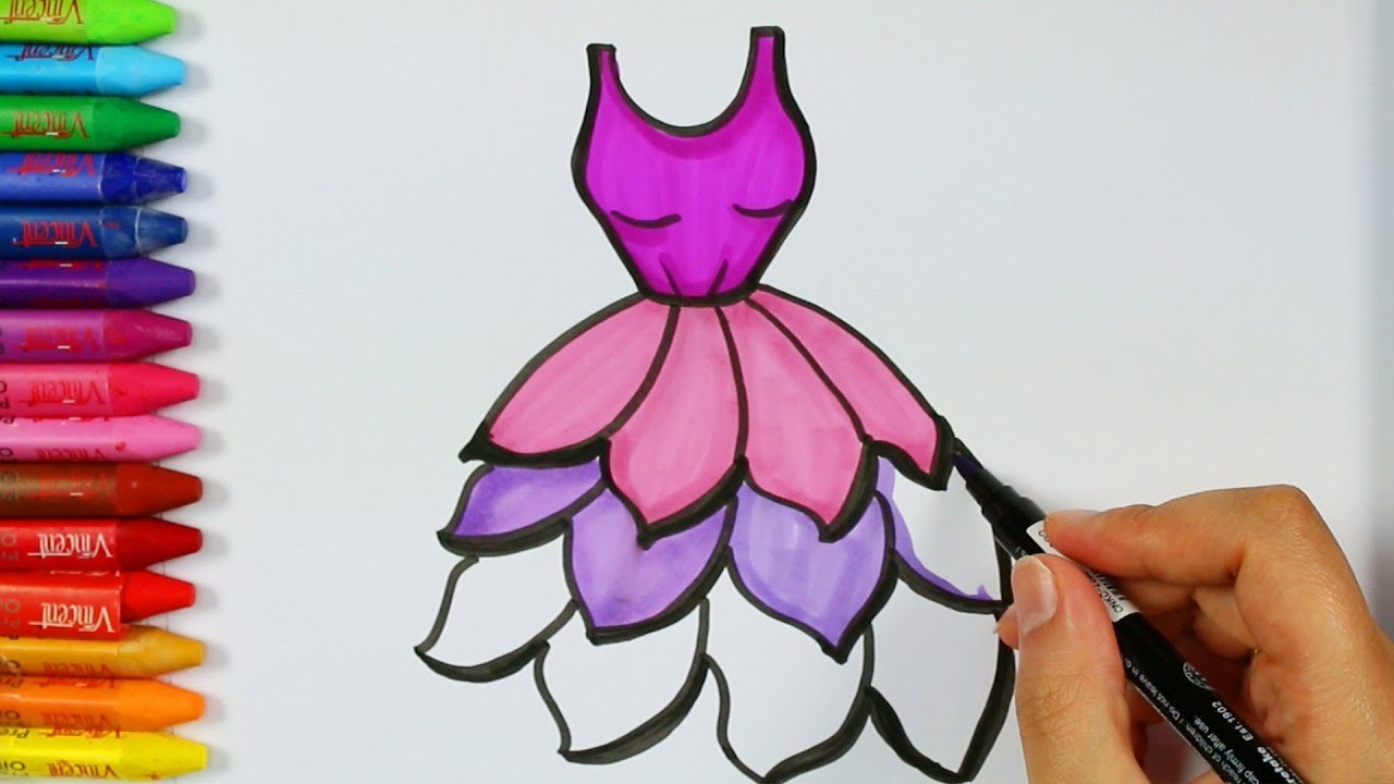 Cómo dibujar vestido púrpura????| Página para colorear | Libros para colorear | Cómo dibujar y colorear