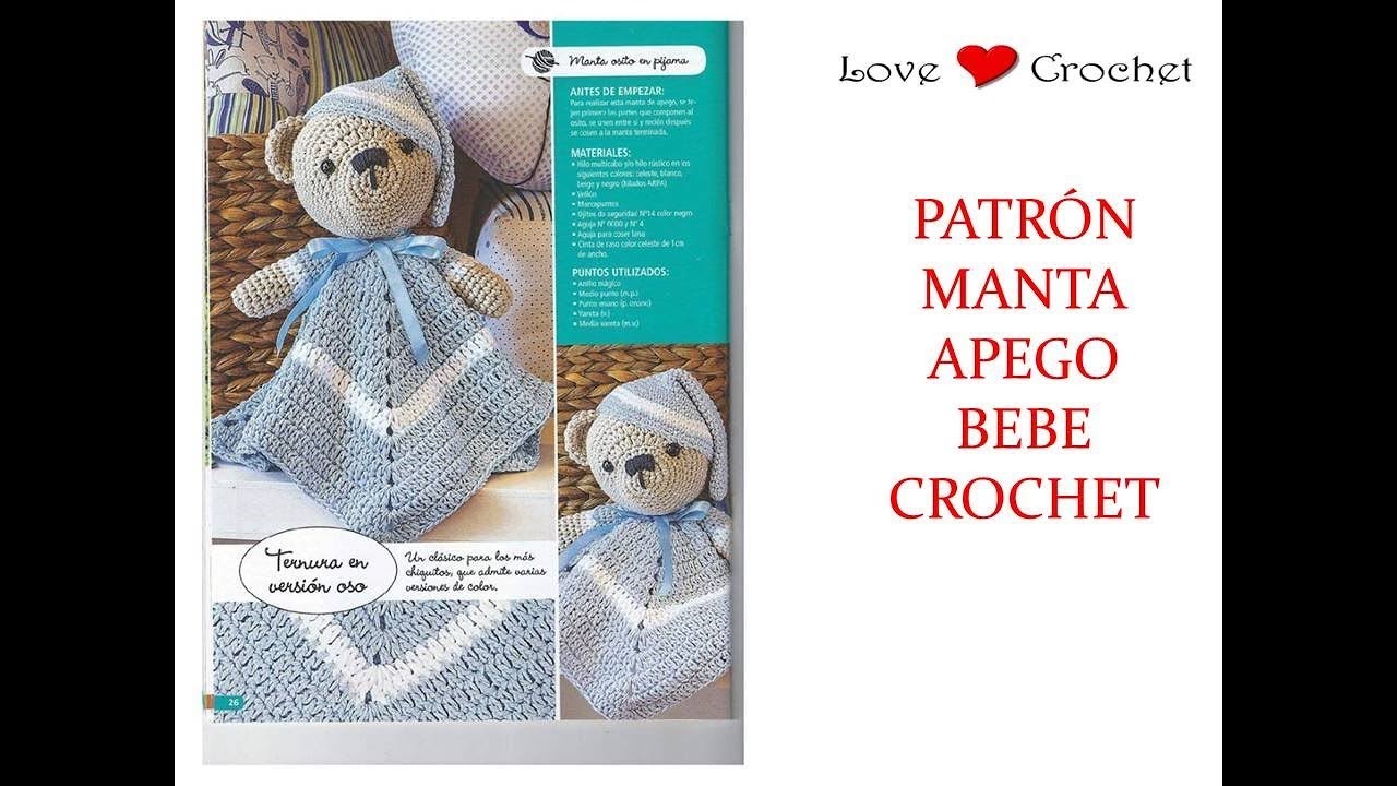 MANTA APEGO de bebe  con oso a crochet patrón gratis