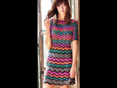 Modernos Vestido de mujer Tejidos en Crochet Multicolor