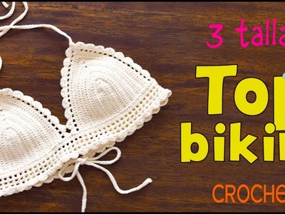 Top modelo bikini con bordes de ondas tejido a crochet en 3 tallas - Tejiendo Perú