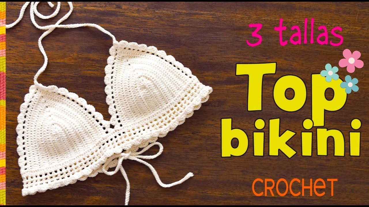Top modelo bikini con bordes de ondas tejido a crochet en 3 tallas - Tejiendo Perú