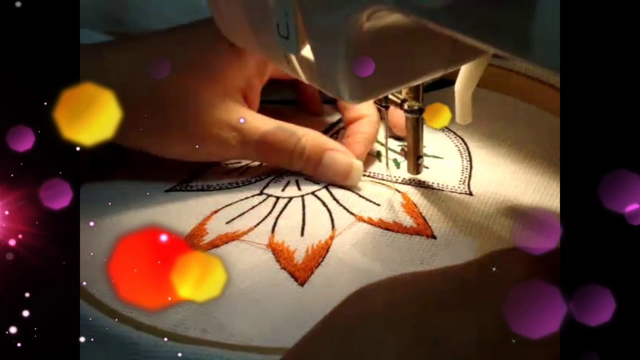 Bordado en maquina de coser mecanica -  flor con hilo de coser