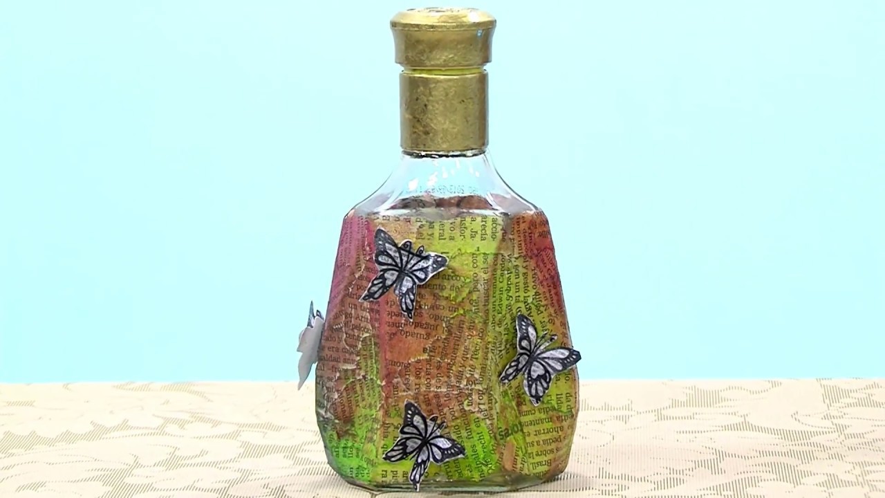 Como Decorar Botella con Papel Periodico- HomeArtTv por Juan Gonzalo Angel
