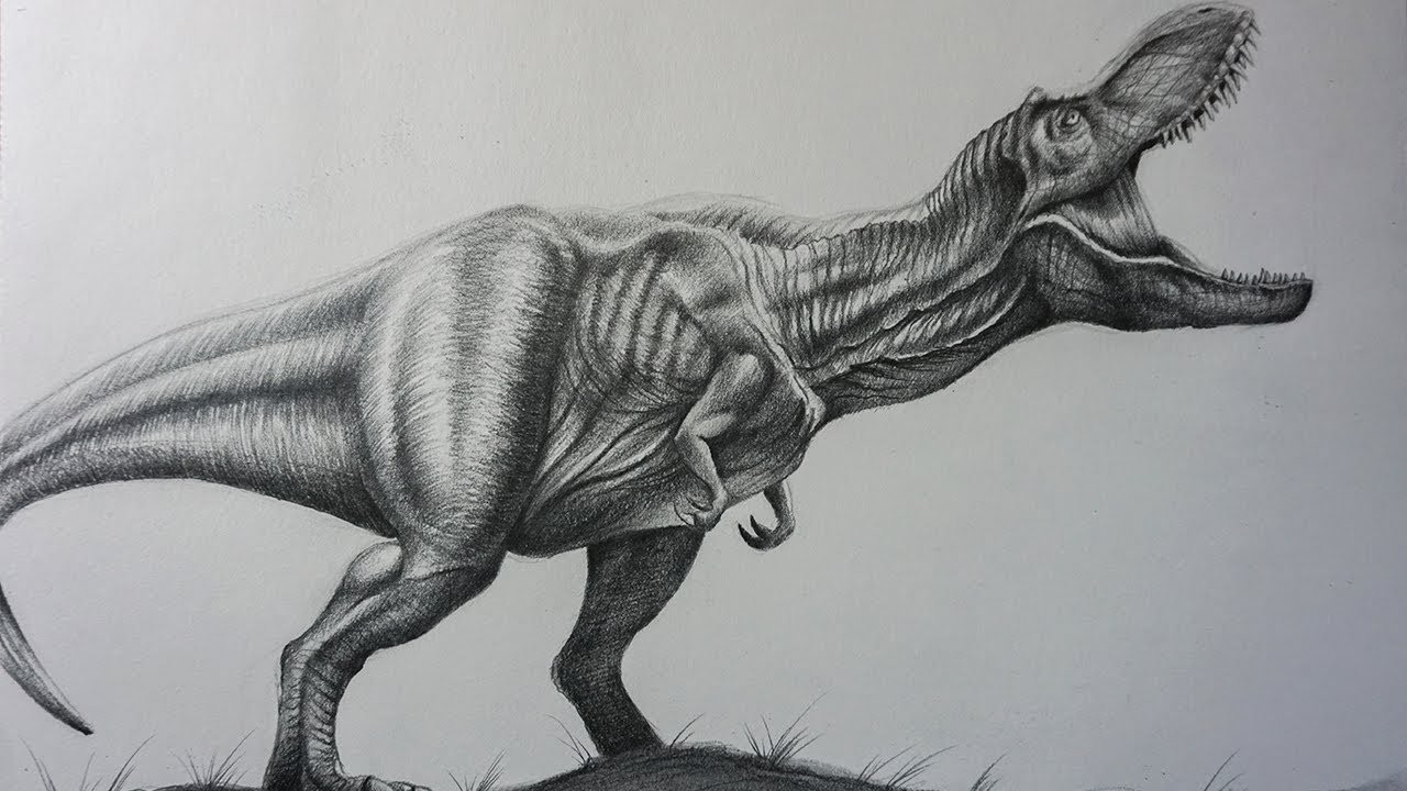 Cómo Dibujar un T Rex Realista a Lápiz Paso a Paso - Dinosaurio Jurassic World 2