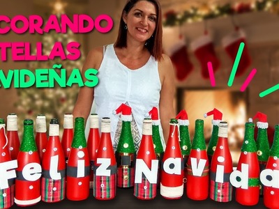 Manualidad: DECORANDO BOTELLAS NAVIDEÑAS. Christmas Bottles Decoration