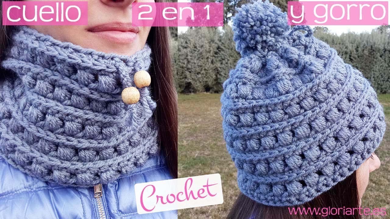 2 en 1 Cuello y gorro de ganchillo a la vez. Scarf and crochet hat at the same time.