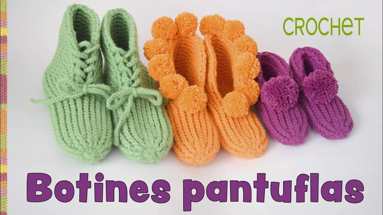 Botines pantuflas tejidas a crochet en punto elástico en 3 tallas - Tejiendo Perú