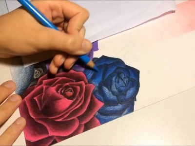 Cómo dibujo una rosa azul con lápices de colores