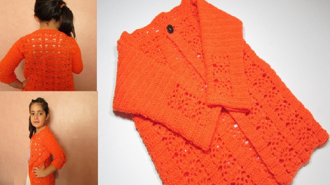 Como tejer CARDIGAN CHAQUETA niña a crochet paso a paso - How to crochet girl JACKET step by step