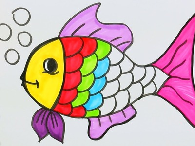 Página para colorear peces????| Cómo dibujar y colorear peces | Pintura de pescado | Aprender colorear