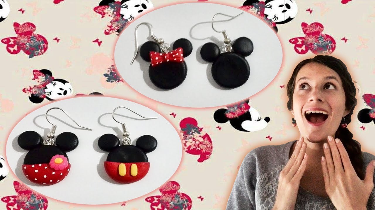 Zarcillos.aretes de Minnie y Mickey Mouse  muy fáciles de hacer con masa flexible