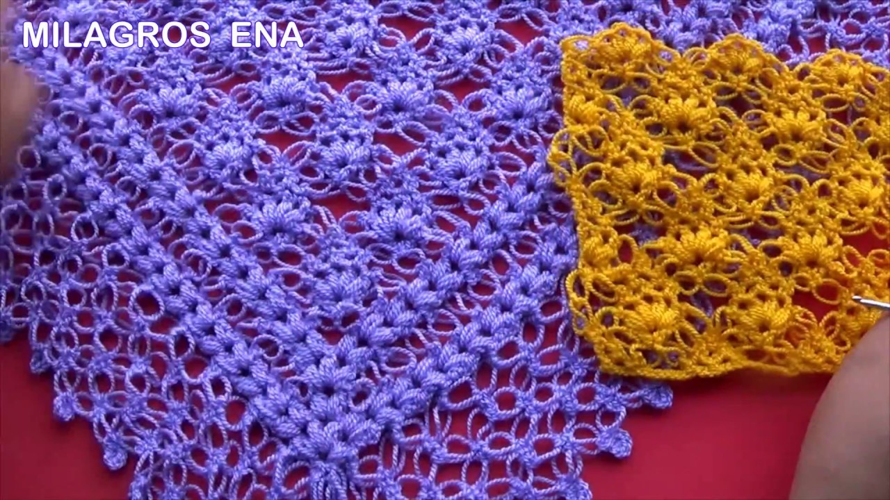 Chal tejido a crochet Punto Piñas en Combinación con el punto Espuma de Mar paso a paso