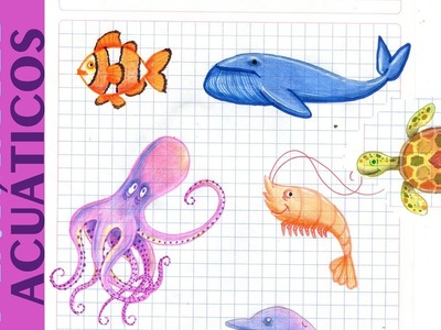 Como dibujar ANIMALES MARINOS Acuáticos Mar Tutorial ILUSTRA SHOW