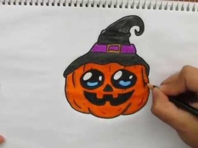 Como dibujar una Calabaza de Halloween Kawaii (Versión 2). PAPER WHITE