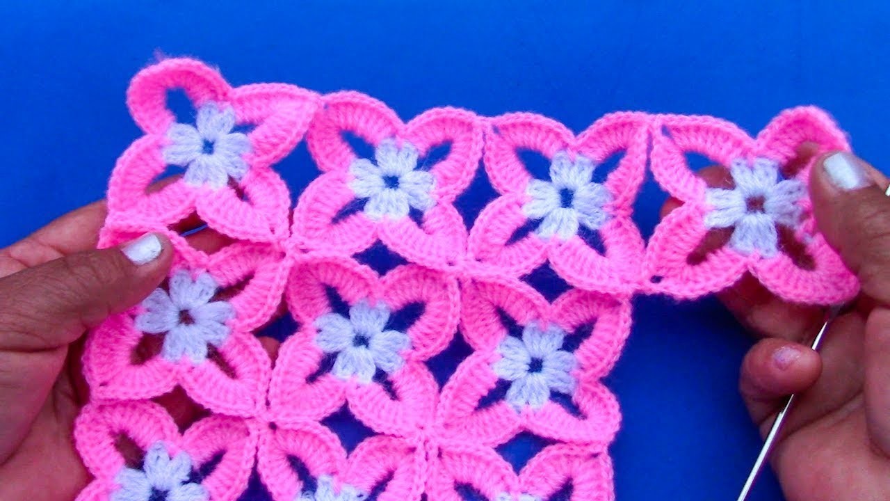 Motivo o pastilla a crochet fácil de tejer para blusas, colchas, cojines, chalecos en video tutorial