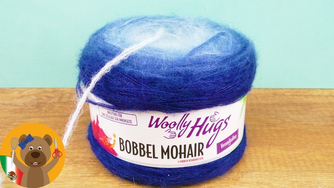 Madeja de lana Mohair de Wolly Hugs | Chal super acolchonado en punto burbuja|Tonos azules | Chal XL