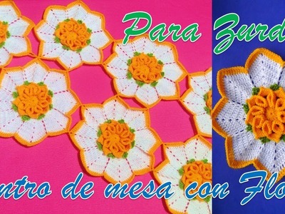 PARA ZURDOS: TAPETE O CENTRO DE MESA A CROCHET CON FLORES PASO A PASO