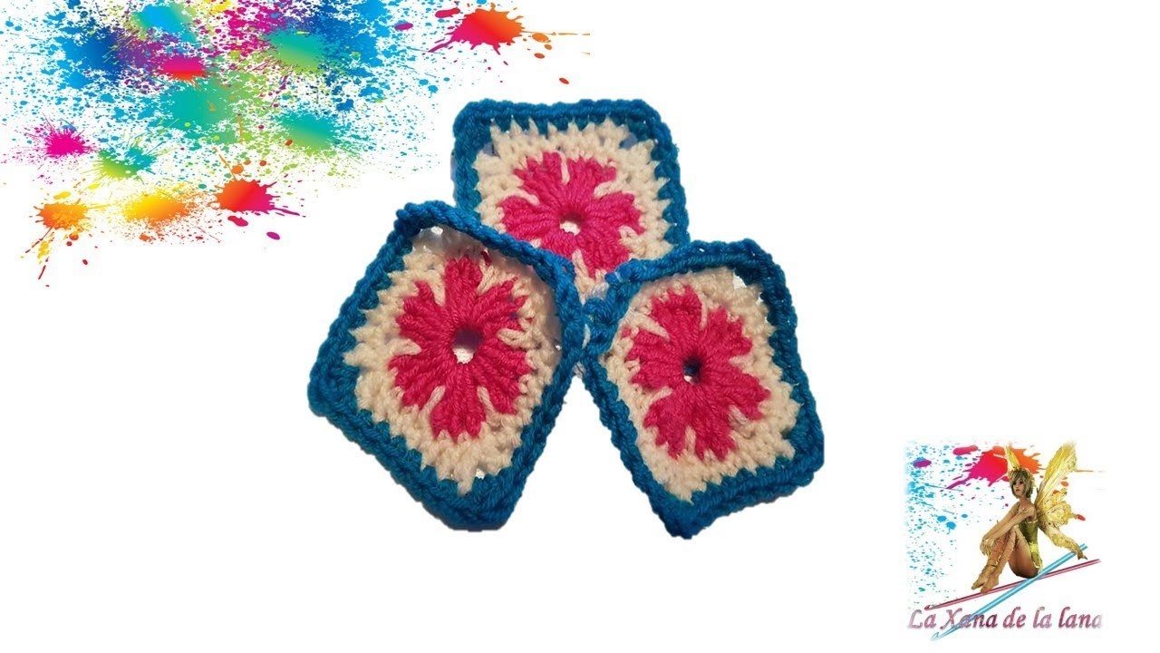 Mini cuadrado flor a ganchillo, granny square flor a crochet