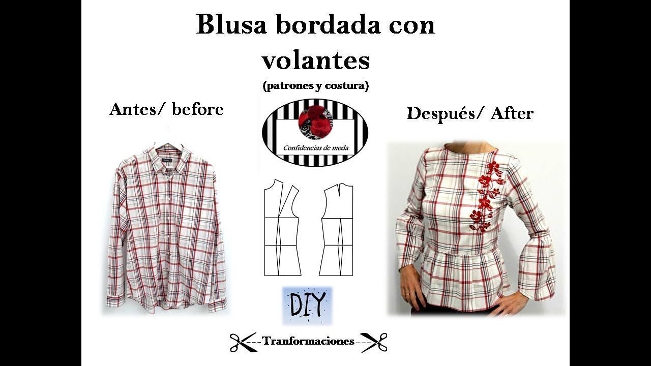 Blusa bordada con volantes. DIY patrones y costura. Transform your closet