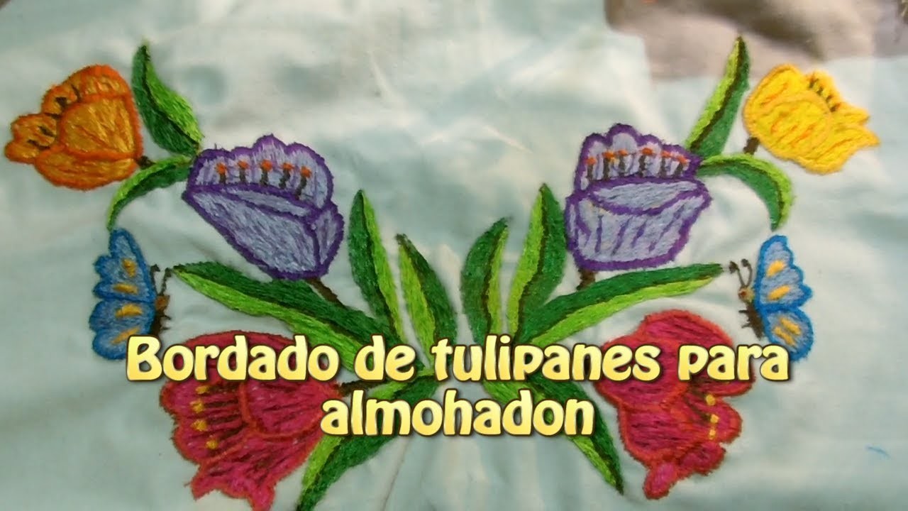 Bordado de tulipanes para almohadon|Creaciones y manualidades angeles