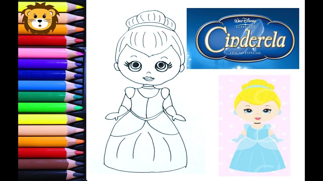 Como Dibujar - Cenicienta Kawaii - Disney -  Dibujos para niños - Draw and Coloring Book for Kids