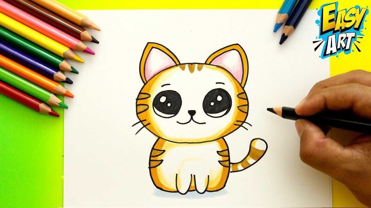 Cómo Dibujar un GATO KAWAII - How to Draw CUTE CAT - Dibujos Kawai - Easy Art