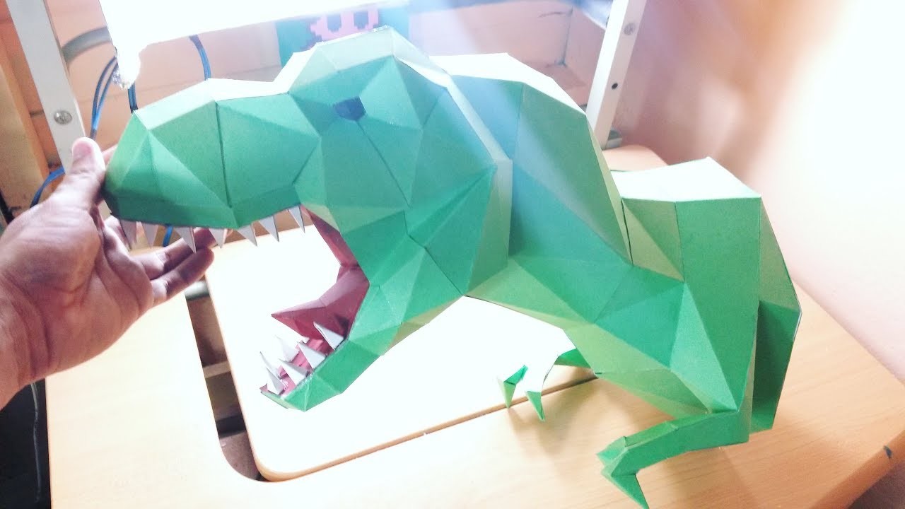 DIY cabeza de t-rex con cartulina adorno 3d-papercraft