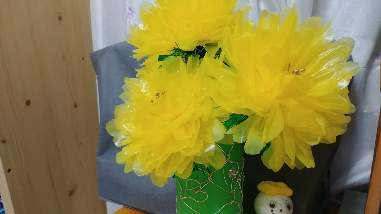 Flores Amarillas de bolsas de plástico |Yellow flowers made of plastic bags| 비닐 봉지로 만든 예쁜 노란색 꽃