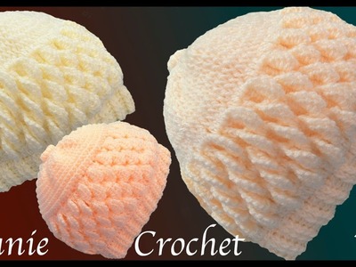 Gorro a Crochet punto lunas dobles en 3D reversible tejido tallermanualperu