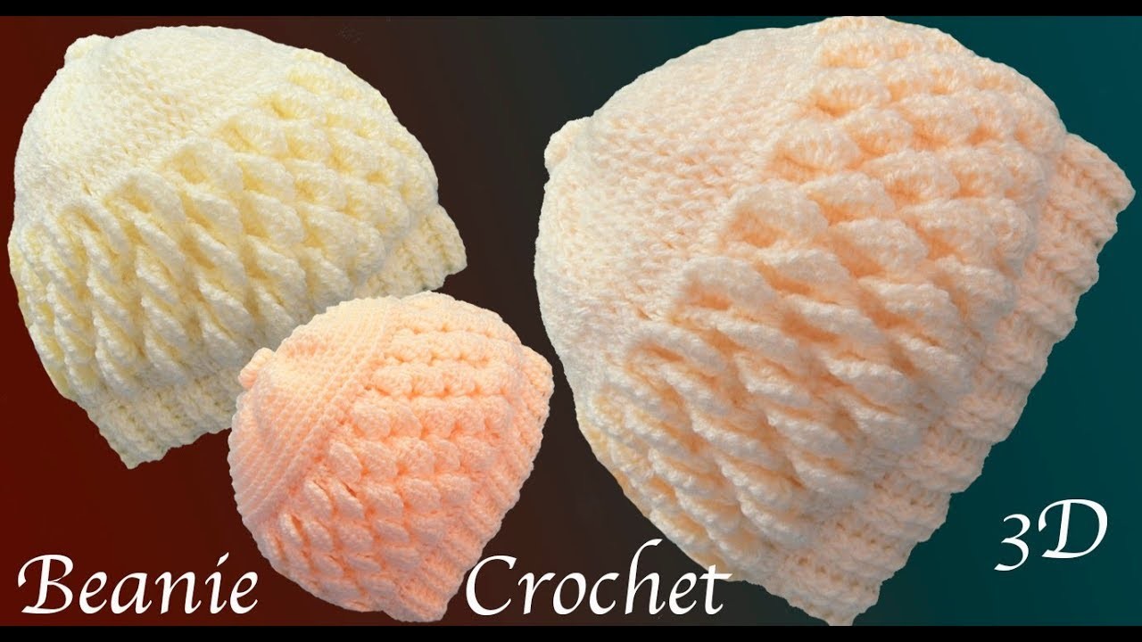 Gorro a Crochet punto lunas dobles en 3D reversible tejido tallermanualperu